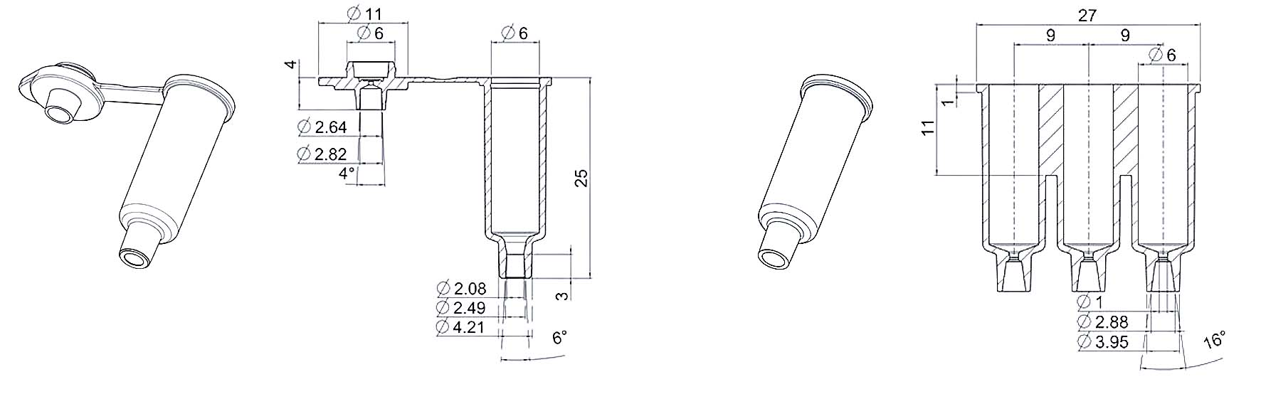 Drawings of 500 uL tank with Luer interface