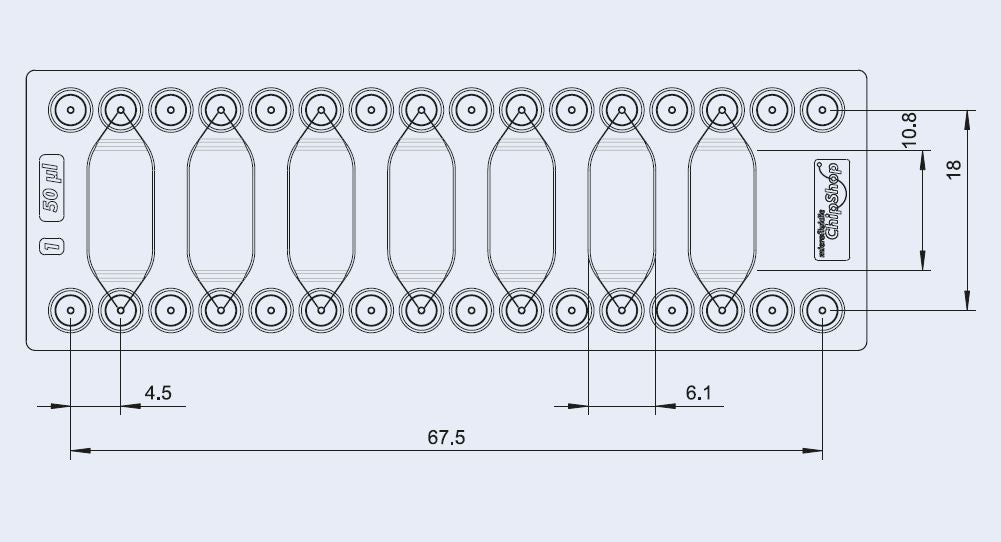 Dimensions of the 50 &micro;L reaction chamber chip