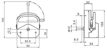Dimensions of the YZ1515X Pump Head