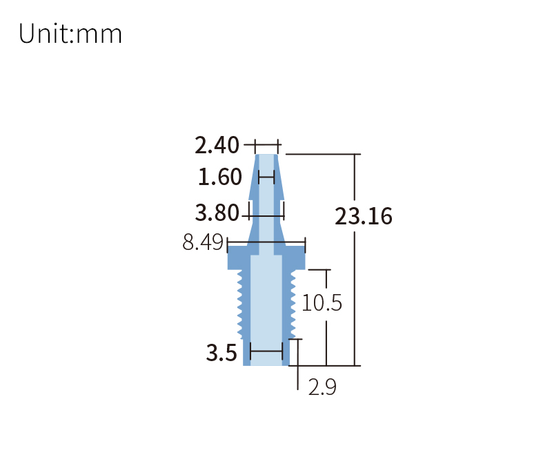technical drawing of Barb to male adapter for 1/4-28 (pack of 10) - PP AD-017