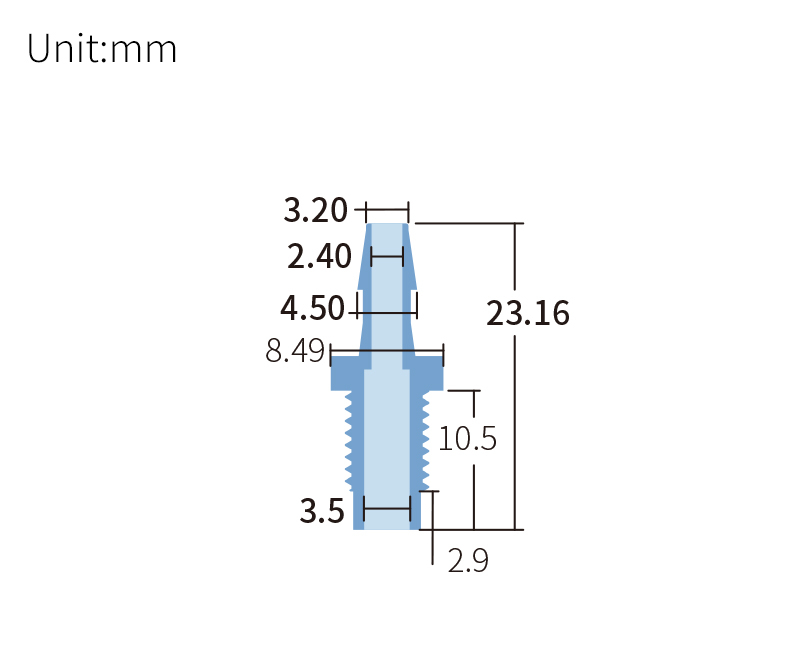 technical drawing of Barb to male adapter for 1/4-28 (pack of 10) - PP AD-018