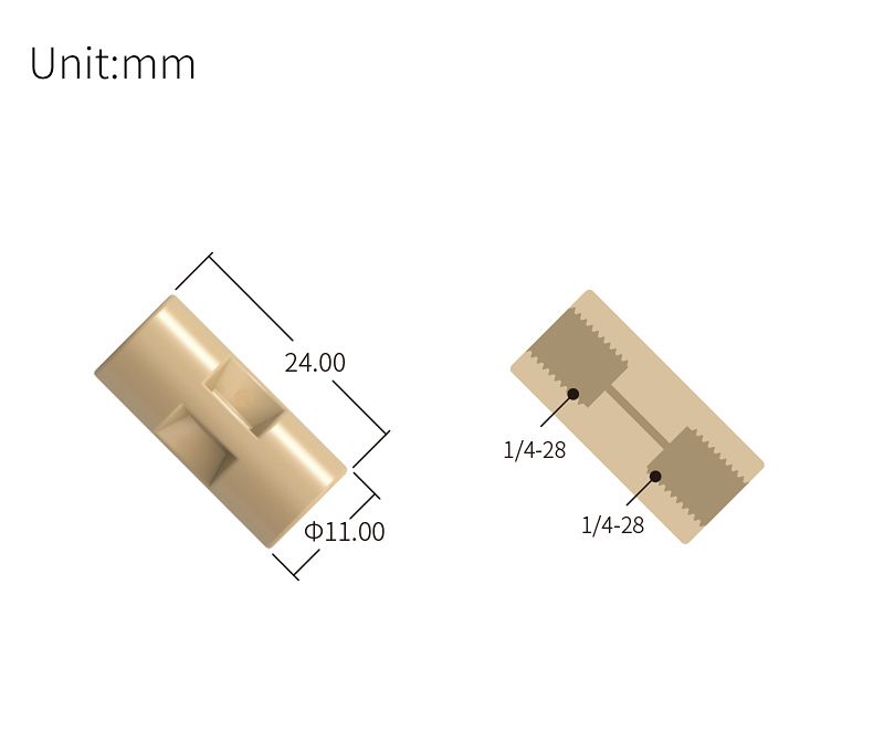 technical drawing of female thread Straight Union 1/4-28 - PEEK AD-053