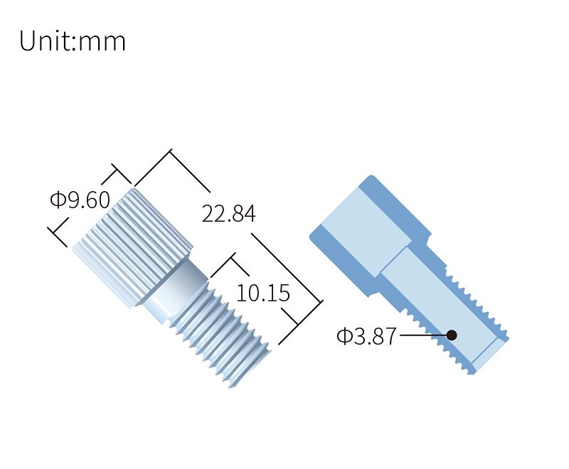technical drawing of 1/4-28 flangeless nut PTFE NU-004