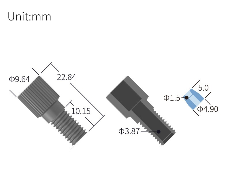 technical drawing of Color Flangeless Fittings for 1/4-28 (Pack of 10) – PP ST-013