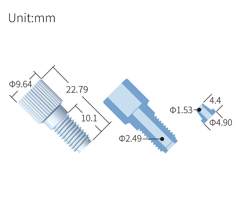 technical drawing of flangeless fitting M6 - PTFE/PFA ST-038